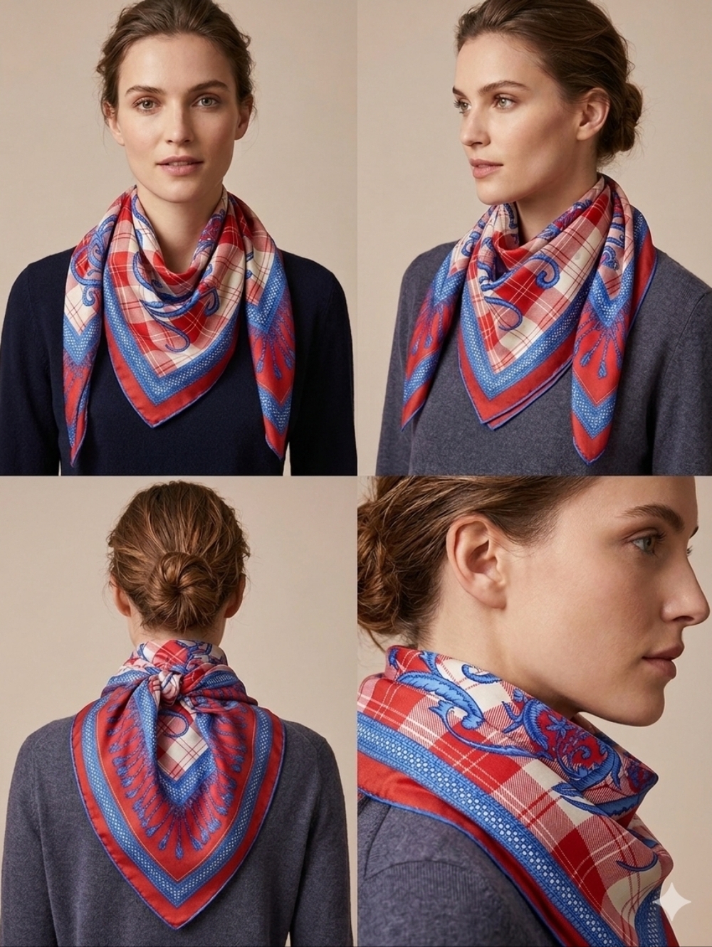 Nina Ricci‎ Vintage Hand Rolled Red and Blue Patterned Women's Silk Scarf
